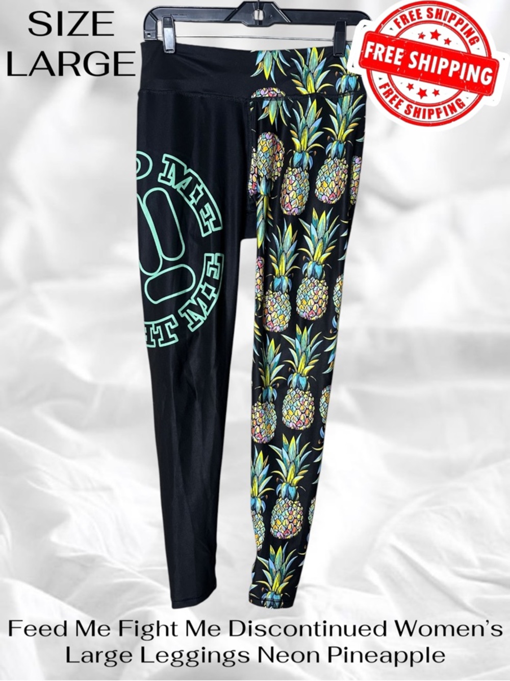 Feed Me Fight Me Discontinued Womens Large Leggings Neon Pineapple FREE SHIPPING